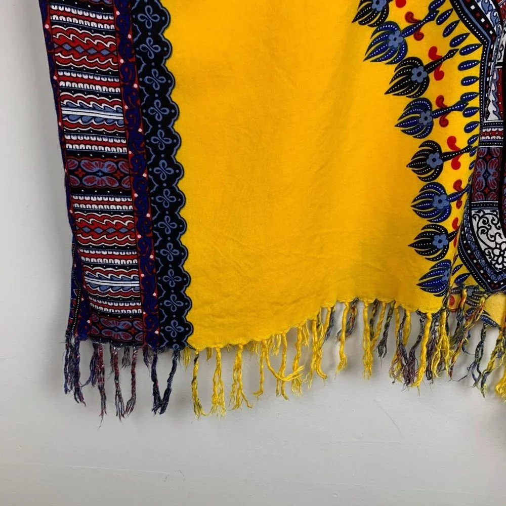 Tribal Inspired Yellow‎ Coverup Dress w/ Fringe OS
